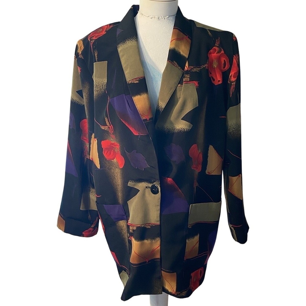 Vintage Kensington Square Blazer Women's Abstract Print Jacket Made in USA